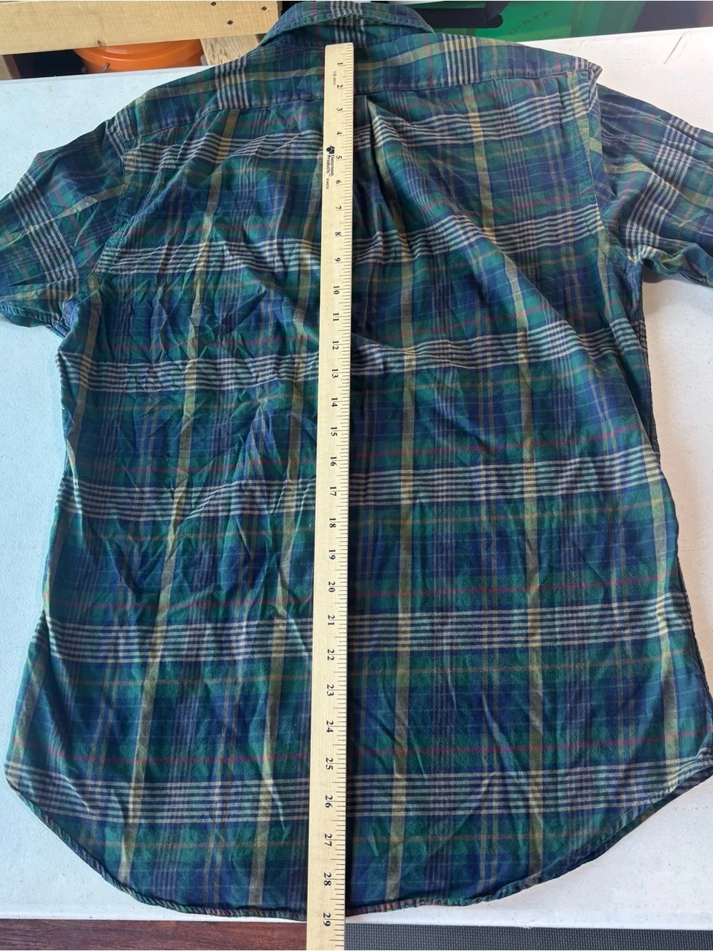 Vintage Ralph Lauren Blue Label Green Navy Plaid Button Down Shirt Small Cotton